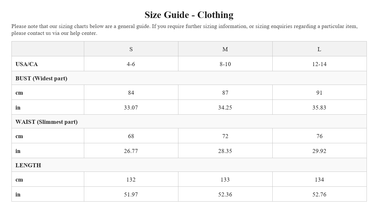 Size chart