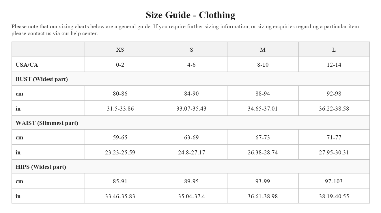 Size chart